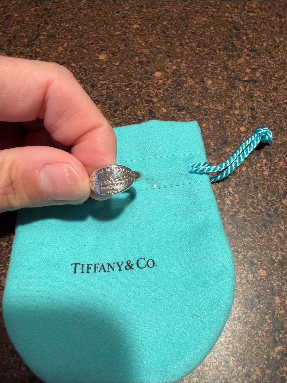 Tiffany & Co. Silver Ring on Signature Blue Pouch
